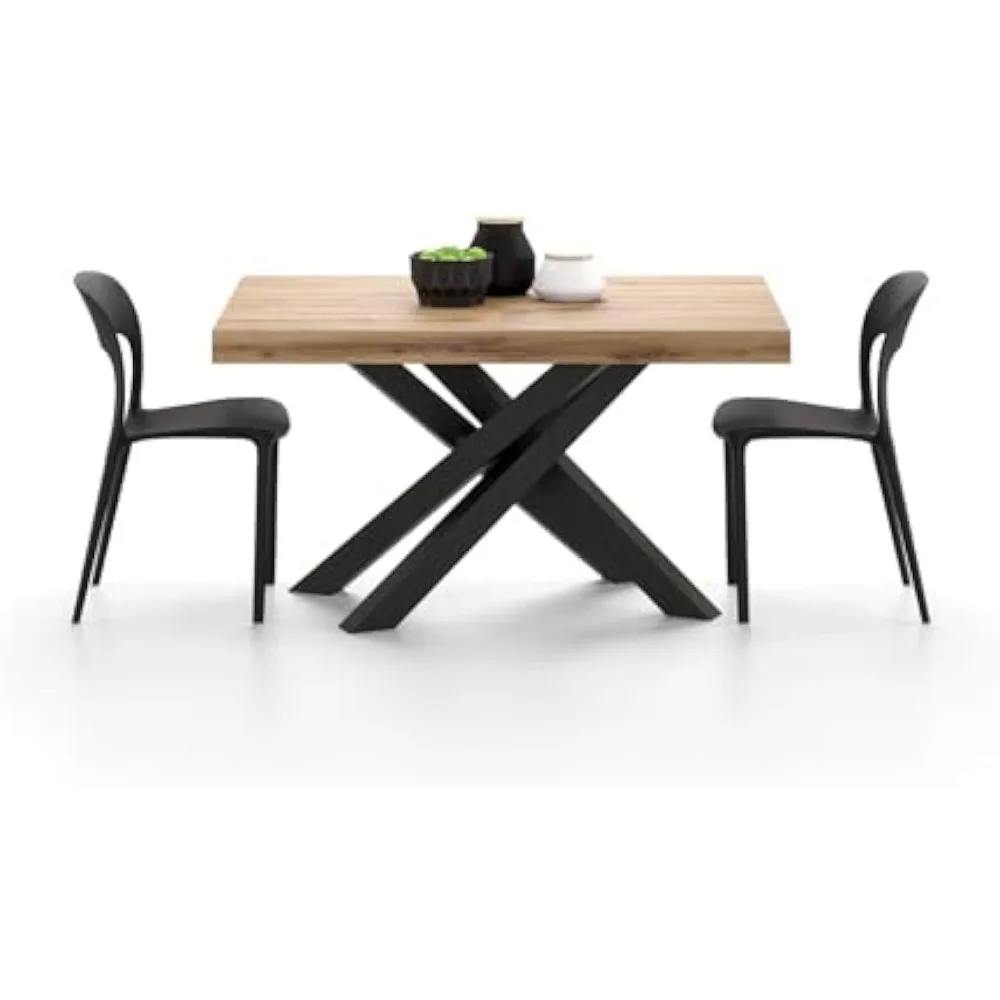 طاولة طعام إيما ريفي أوك قابلة للتمديد بأرجل متقاطعة سوداء ومقاعد تتسع لـ 6-10 أشخاص #3