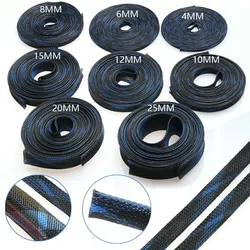 1/5/10/20M Braided Cable Sleeve Blue&Black 2/4/6/8/10/12/15/20/25mm PET Nylon High Density Sheathing Insulation Cable Protecting