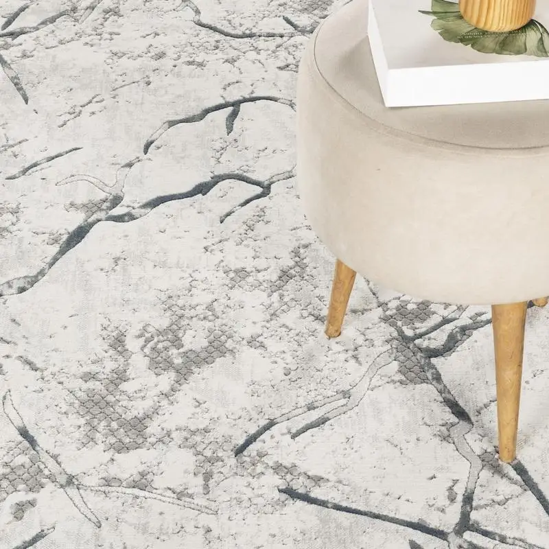 سجادة منطقة هندسية رمادية مقاس 7'10 بوصة × 10'6 بوصة - تصميم عصري لديكور غرفة المعيشة أو غرفة النوم