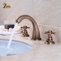 ZGRK-grifos de lavabo de latón antiguo, grifería clásica para lavabo de baño, doble manija cruzada, 3 orificios, mezclador de encimera de lavabo dorado, 3 uds.