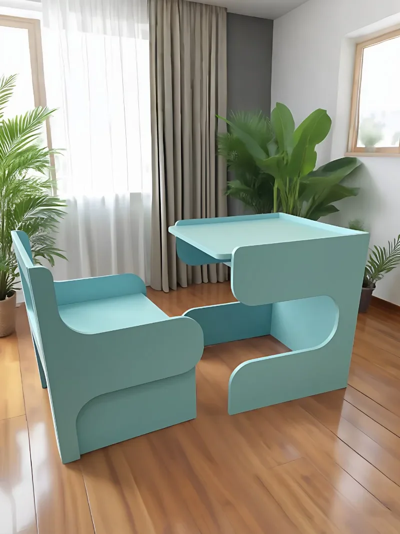 Multifunctional Solid Wood Kids Desk and Chair Set Baby Game and Learning Table Study Station for Children Room Furniture - view 3