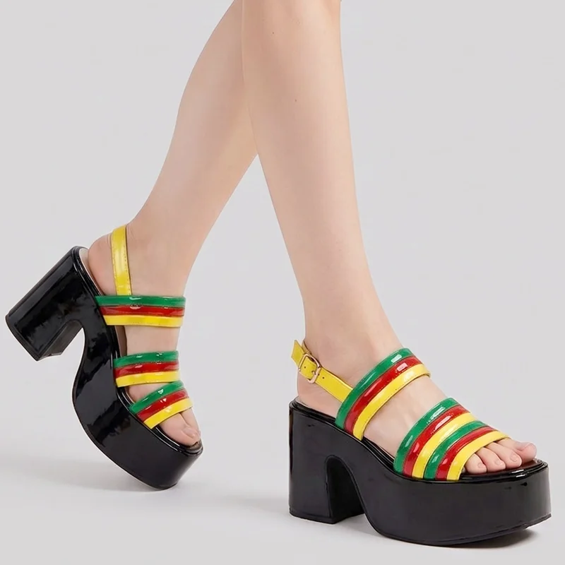 ナローバンド ミックスカラー サンダル セクシー スクエアト - Casual Sandal Leather のレビューと価格