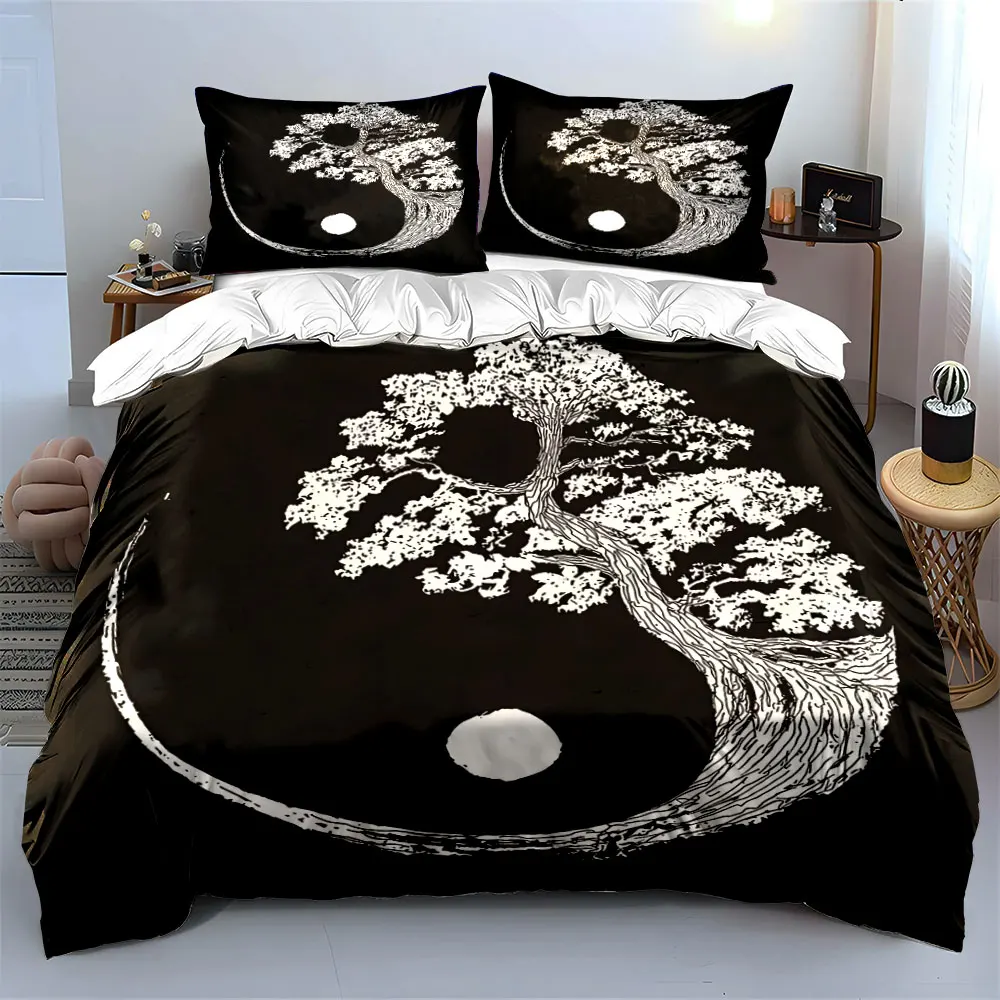 Yin Yang Tree Art Decor Soft Skin-Friendly Bedding Set Includes 1 Duvet Cover And 2 Pillowcase, Gift