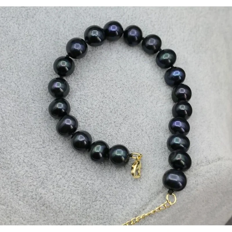New Jewelry Bracelet  Real Natural Peacock blue Black Round Pearl Bracelet Simple Gift For Lady Girls