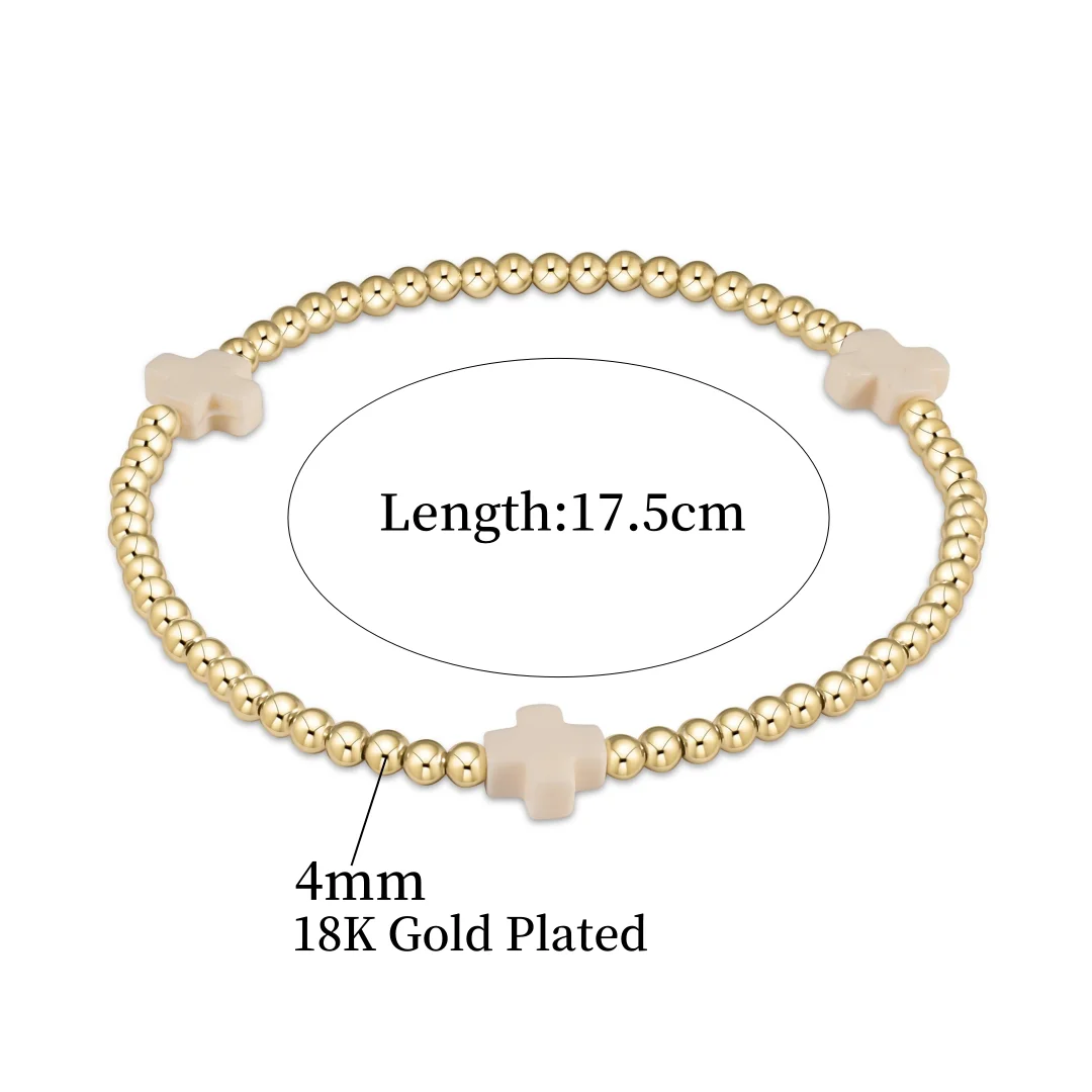 Christian Cross Bracelet 18K Gold Plated Beads Stackable Shell Pearl Jewelry for Women Summer Beach Gift for Her Boho Bracelets