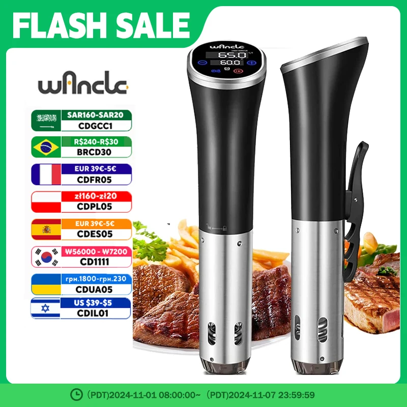 

Wancle Vacuum Sous Vide Cooker IPX7 Waterproof Heater Immersion Circulator Slow Cooker with Digital Display Reservation Function