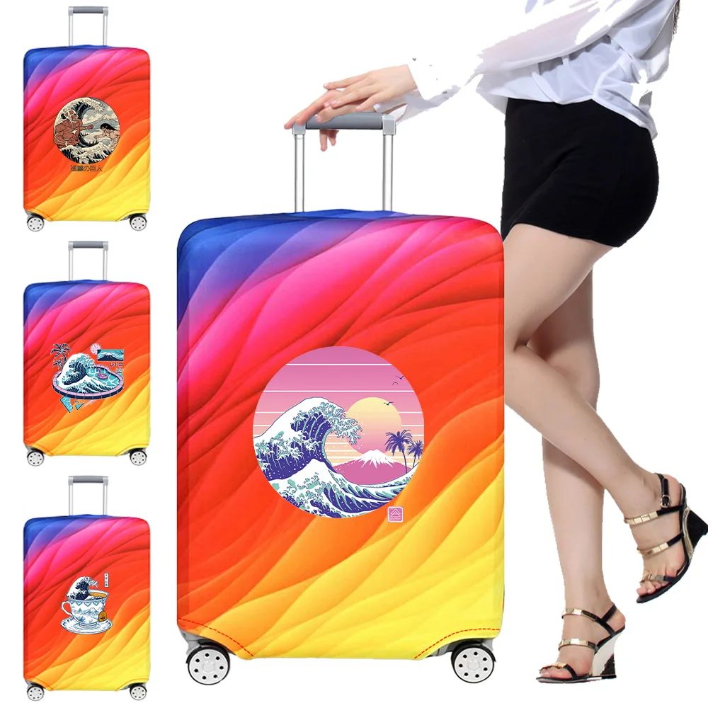 

18-32 Inch Luggage Cover Thick Elastic Suitcase Protector Case Printing Wave Series Baggage Covers Washable Prevent Scratches