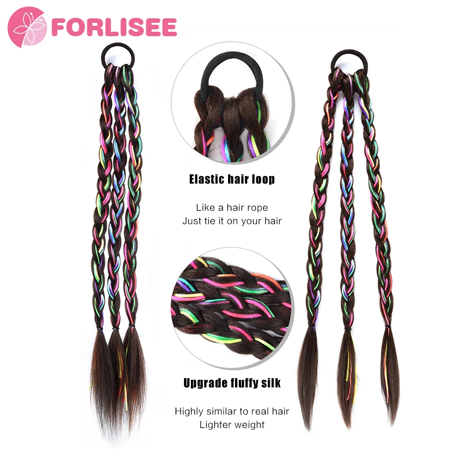 FORLISEE-coleta trenzada sintética para niña, banda de goma colorida para el cabello, diadema trenzada, regalo para niños, joyería para el cabello