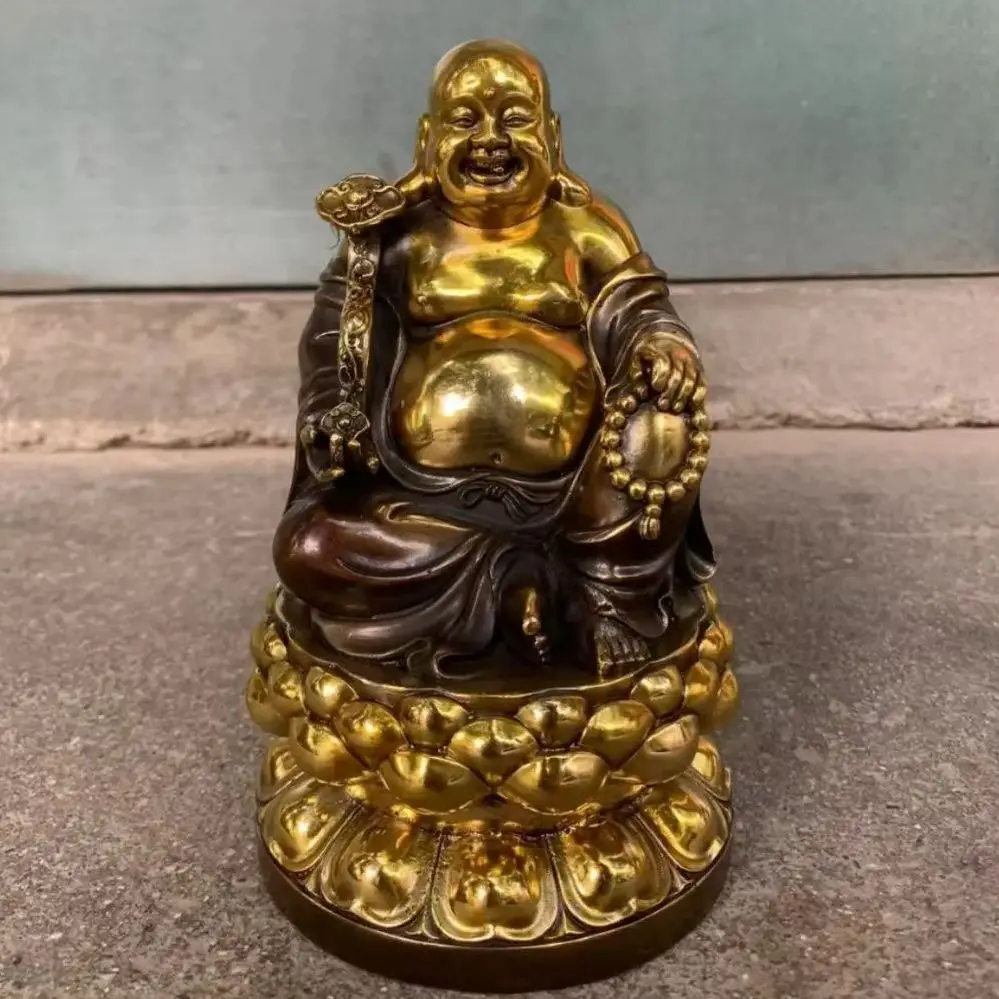 

Asia Family Worship Home Protection bronze sculpture RU YI Buddha God of Wealth Maitreya Attracting wealth money good luck