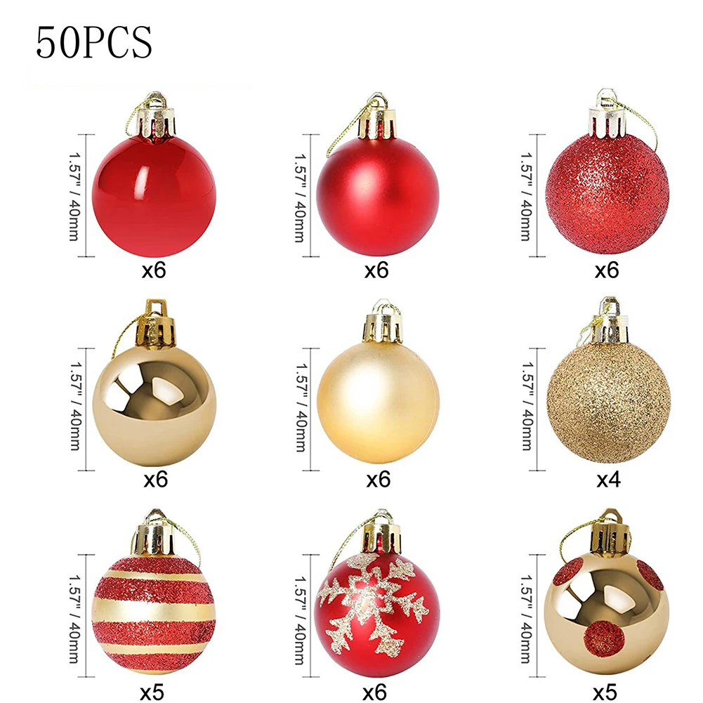 50PCS 4CM Christmas Ball Ornaments Tree Decorations For Holiday Wedding Party Electroplating Ball Pendant Painted Ball Flower