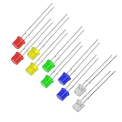 100PCS 5MM LED Lighting Diodes ( Flat-Top LED Diode ) - Red, Yellow, Blue, Green, White - F5 LED Lights Diode Assortment Set