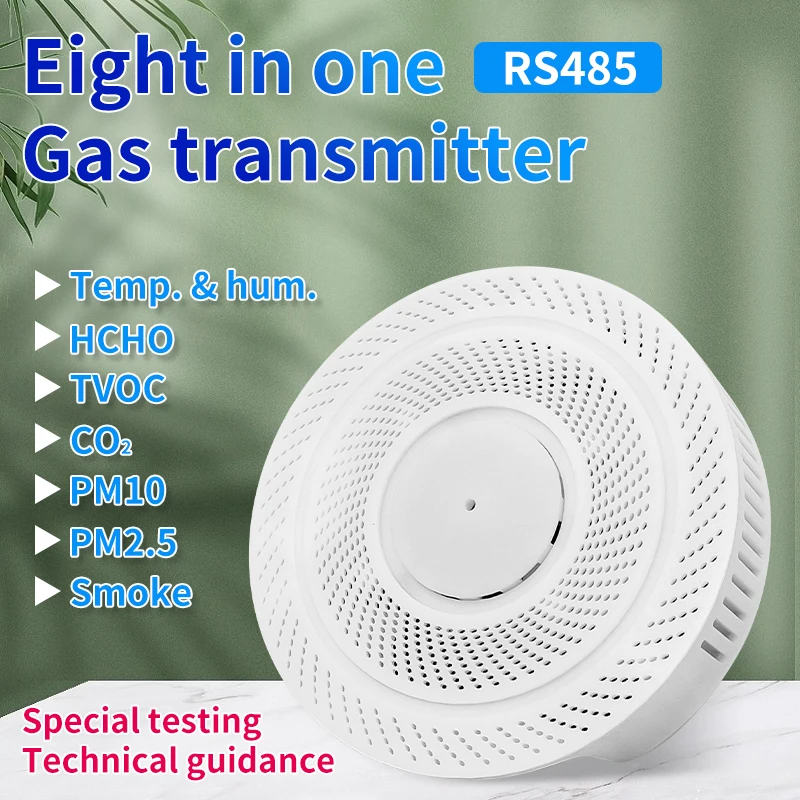 New Eight in one gas transmitter CO2 TVOC air quality smoke sensor formaldehyde sensor RS485 Output serial port data acquisition