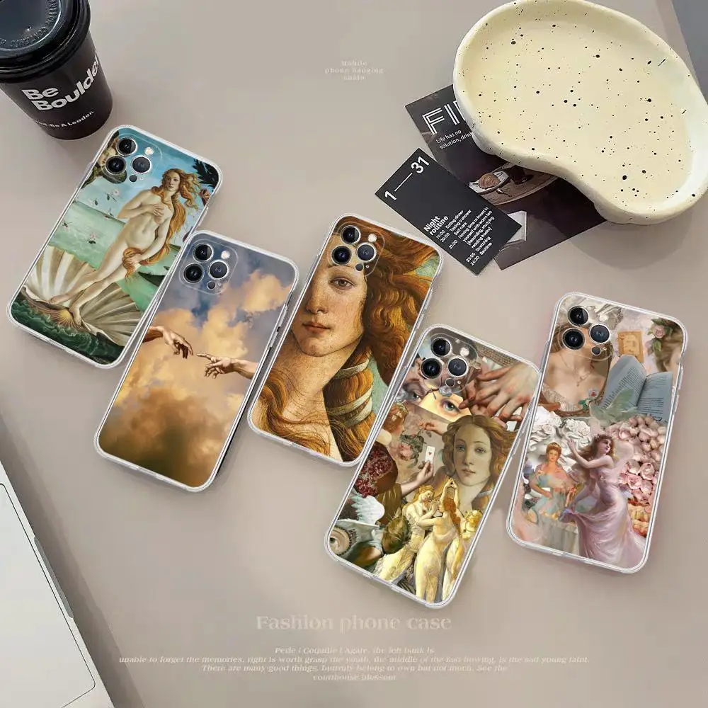 Art Paintings The Birth Of Venus Phone Case For iPhone 15 14 13 12 Mini 11 Pro XS Max X XR SE 6 7 8 Plus Soft Silicone Cover