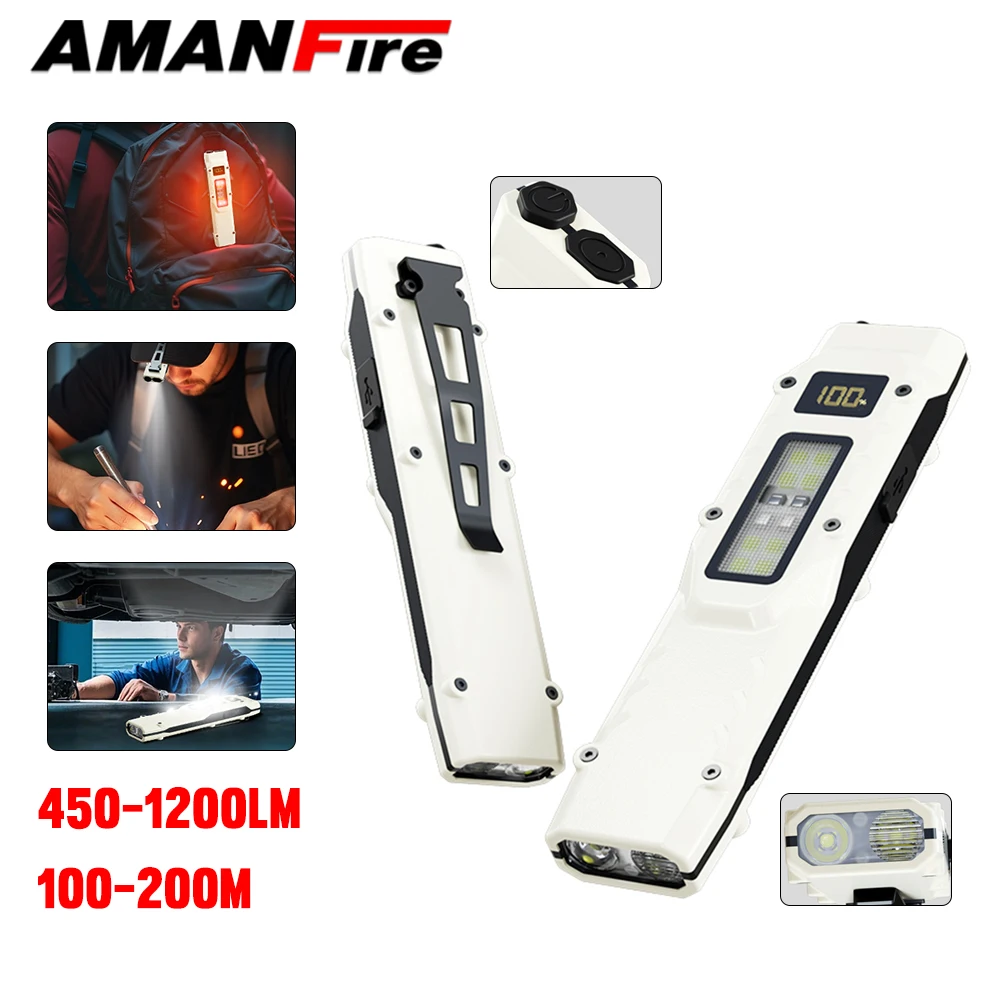 

Amanfire DT007 Super 1200LM Мини-портативный фонарик IPX44 Водонепроницаемый многофункциональный рабочий свет для проверки валюты