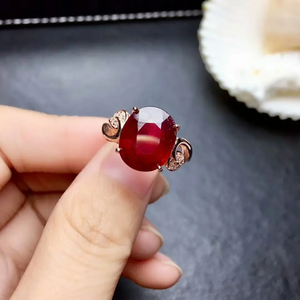 

[MeiBaPJ Big Natural New Burning Pigeon Blood Ruby Gemstone Fashion Heart Ring for Women Real 925 Sterling Silver Fine Jewelry