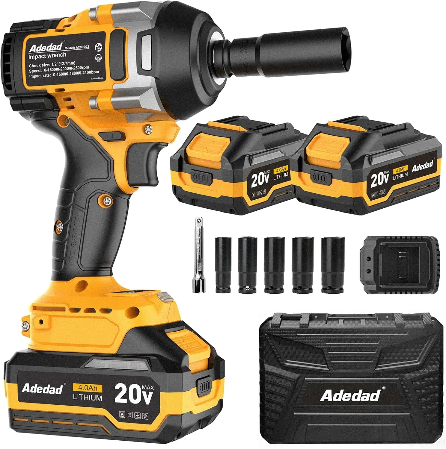 Power Impact Wrench 1000N.m (740ft-lbs) with 2X 4.0AH Battery 1/2 inch Cordless Electric Impact Gun Brushless Impact Driver for