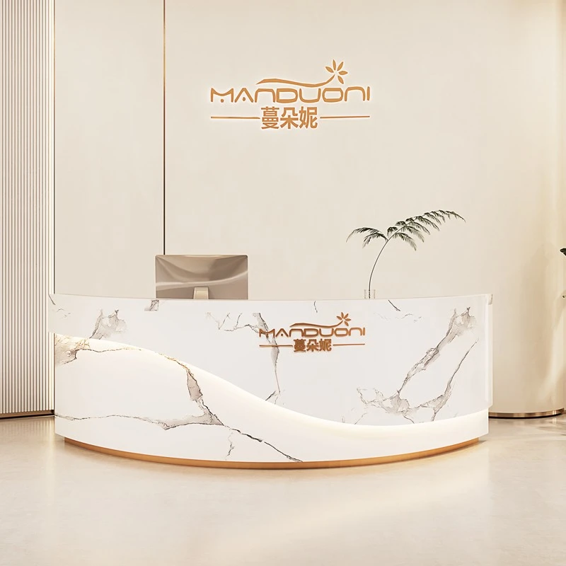 A modern, simple and beautiful curved reception desk that can be used in company front desks, beauty salons，with a sense of art