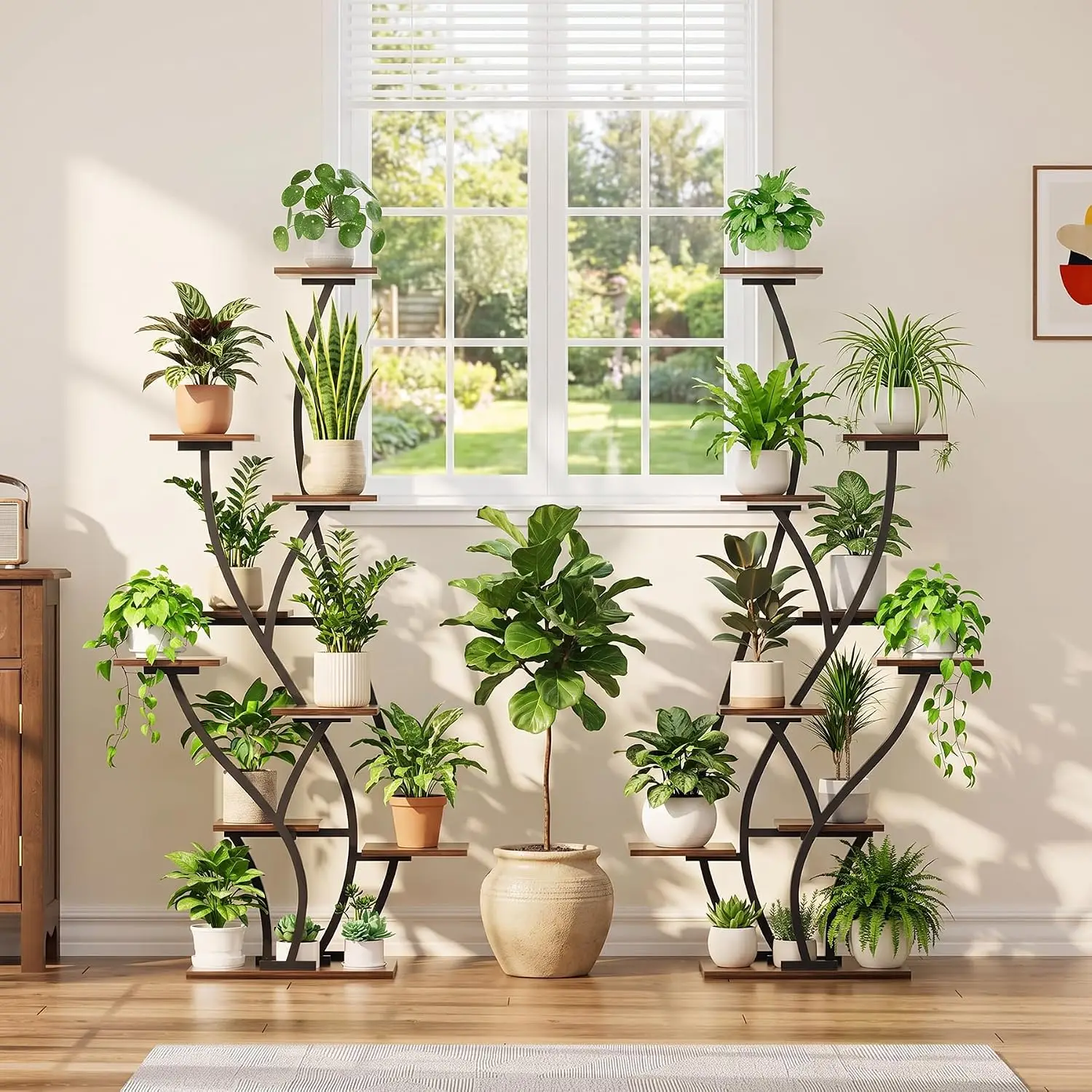 Plant Stand Indoor with Grow Light - 2 Pack Lighted Large Plant Shelf Tall