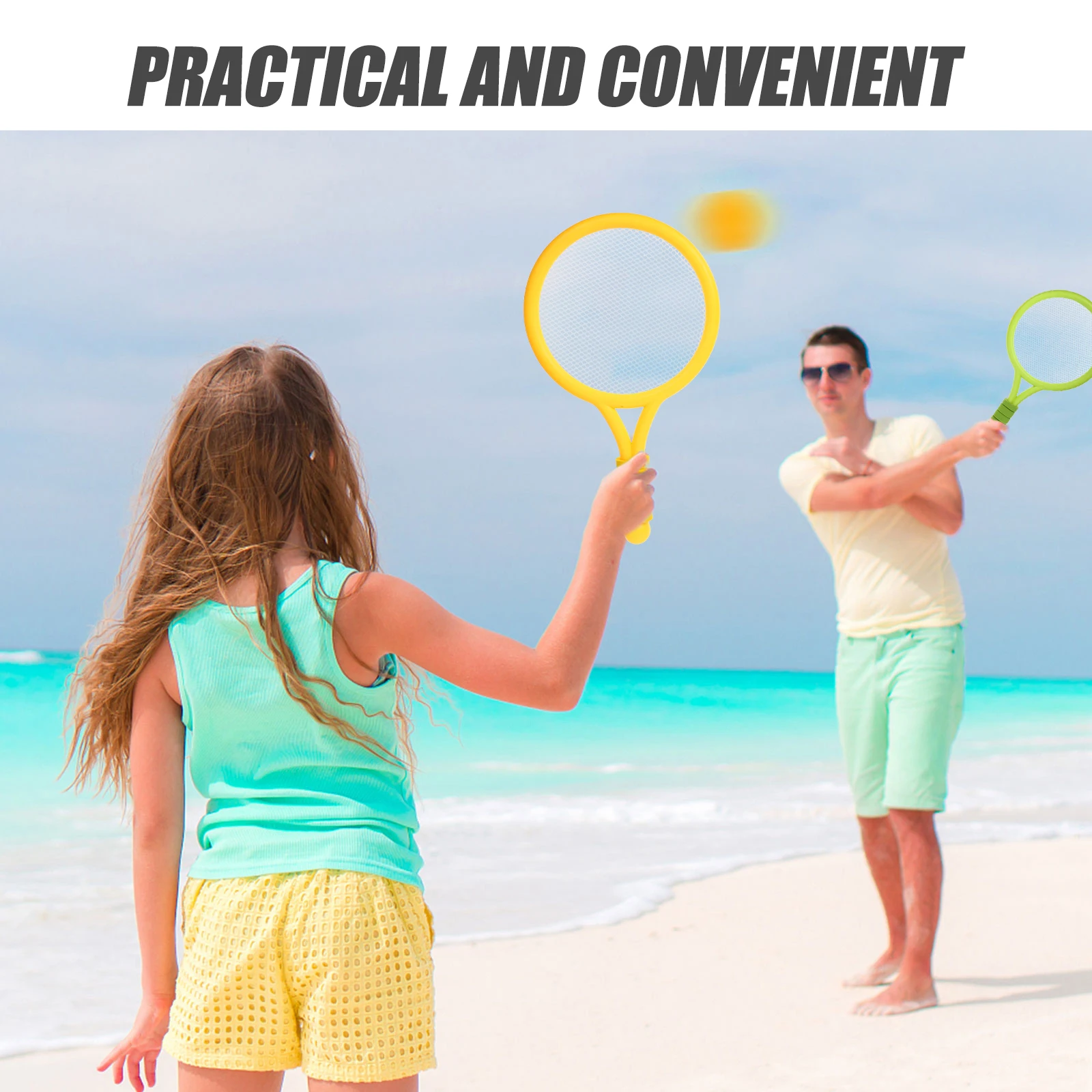 

Kids Tennis Racket Kit Lightweight Plastic Outdoor Activity Ball Set Oval Shape For Children Beach Tennis