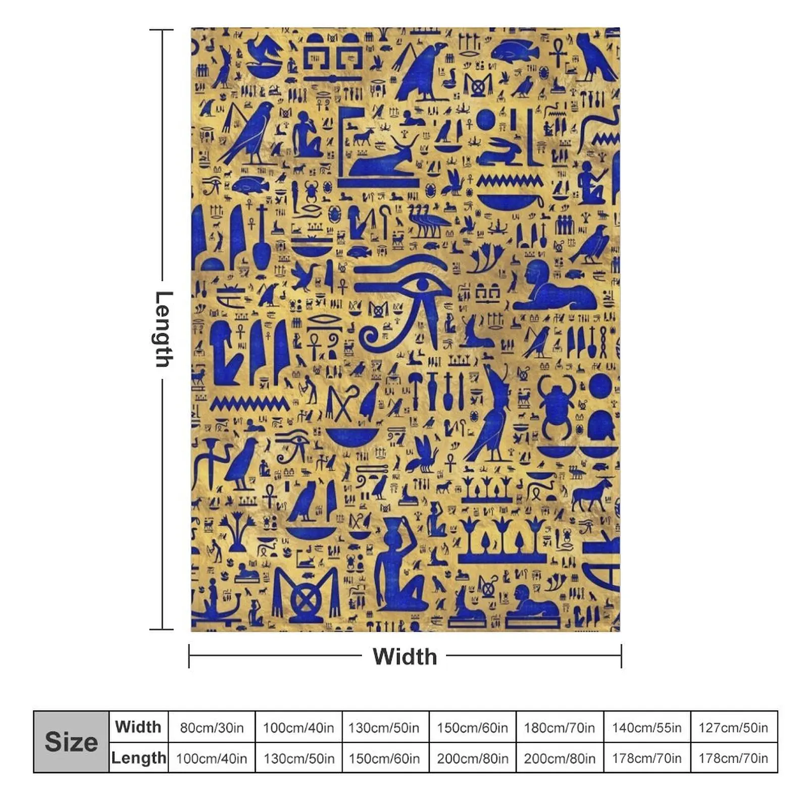 Egyptian hieroglyphic Lapis Lazuli and Gold Throw Blanket Plaid on the sofa Custom Blankets