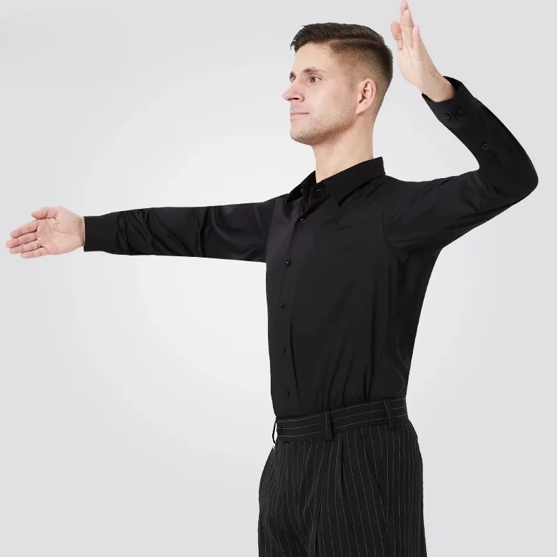 Chemise tissée personnalisée pour hommes, chemise formelle d'affaires pour salle de bal, pratique de la danse moderne, uniforme de danse latine pour hommes