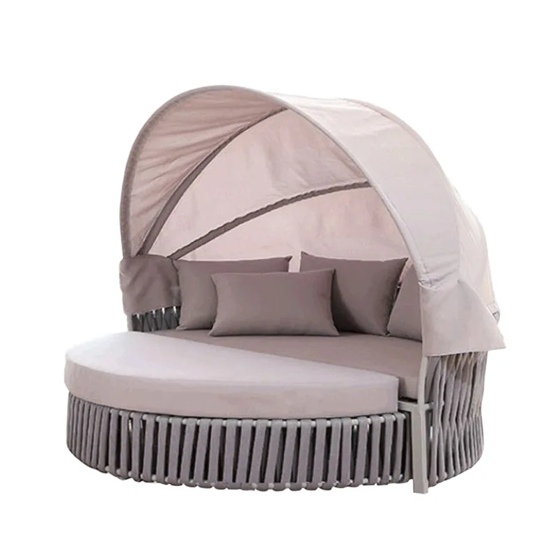 

Outdoor circular bed courtyard terrace waterproof and sunscreen aluminum frame structure rope weaving storage