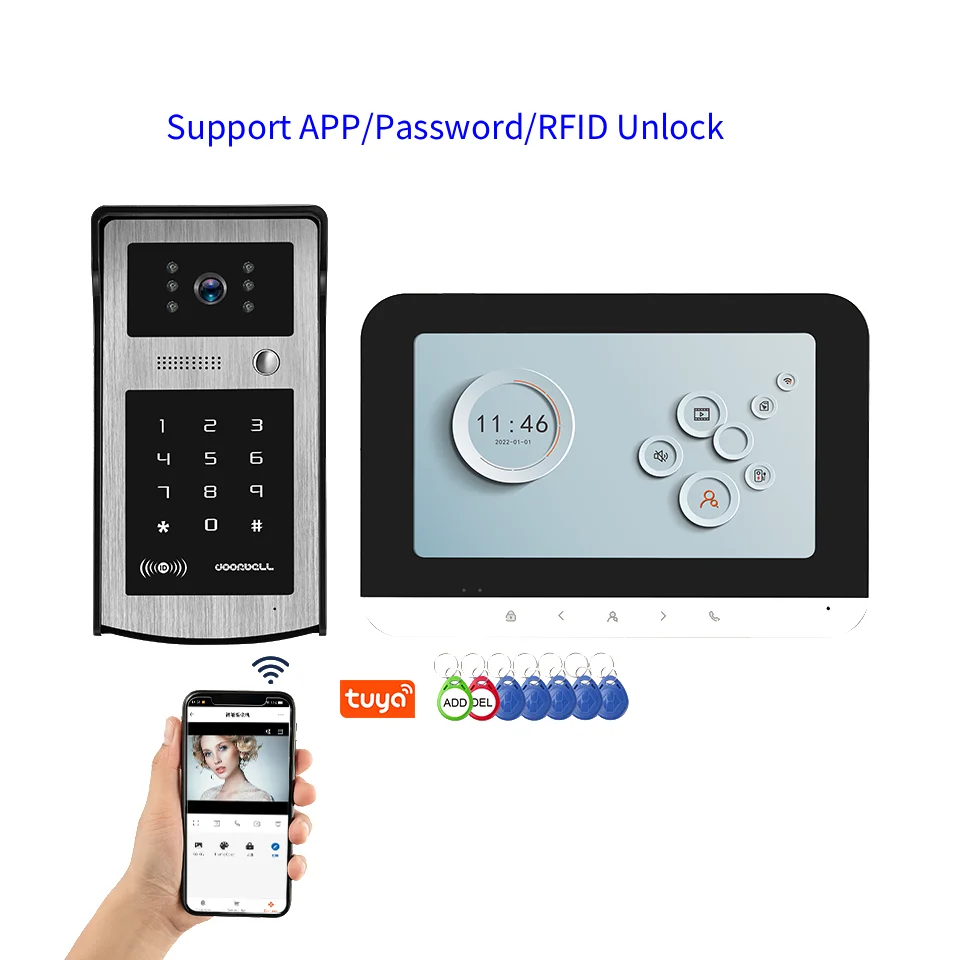 7 Inch WIFI Video Intercom System Doorbell Camera Tuya Smart Home Door Phone ID Card/Password/NFC Unlock For Option