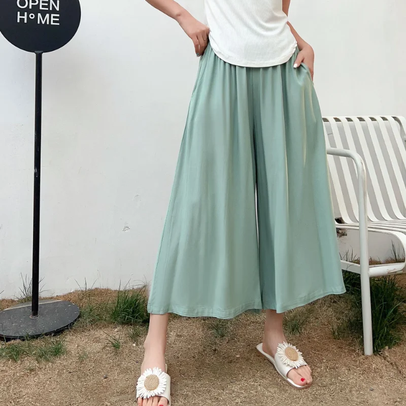 

Women's Summer Viscose Wide Leg Pants High-Waisted & Pocket Design Loose Fit Ankle-Length Pants Solid Casual Trousers