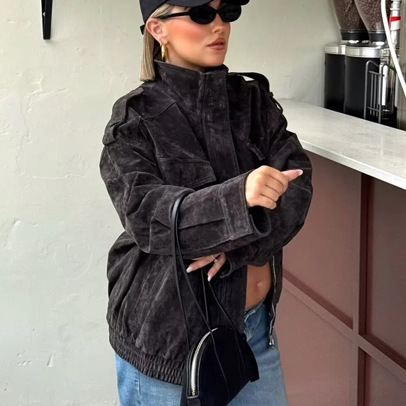 TFMLN 2025 Women Winter Thicken Jackets Fashion Suede Pockets Jacket Streetwear Leisure Pocket Zipper New Oversized Jackets