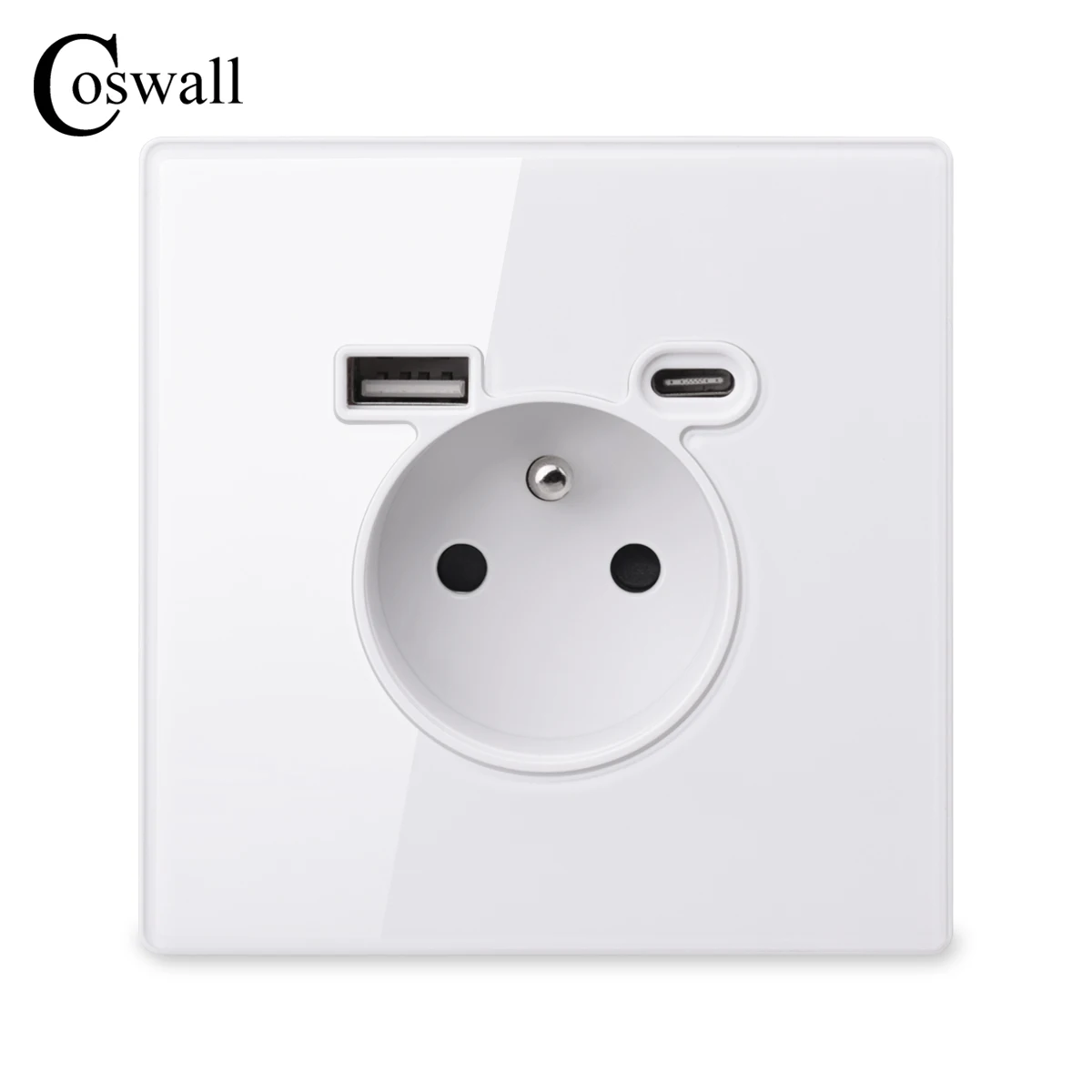 Full Screen Integrated Glass Panel EU/French Standard 16A Flame Retardant Wall Power Outlet With Type A-C 2usb Charging Port