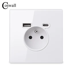 Full Screen Integrated Glass Panel EU/French Standard 16A Flame Retardant Wall Power Outlet With Type A-C 2usb Charging Port