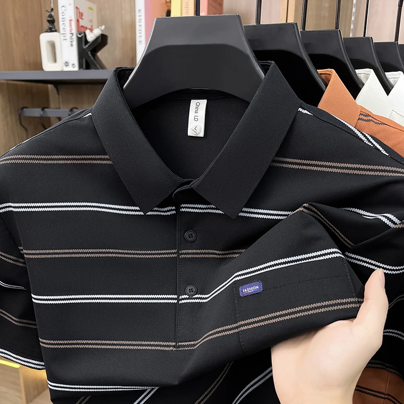 

2026 New Summer Middle-aged Men's Business Casual Short Sleeved Lapel Polo Shirt Thin Half Sleeved Top
