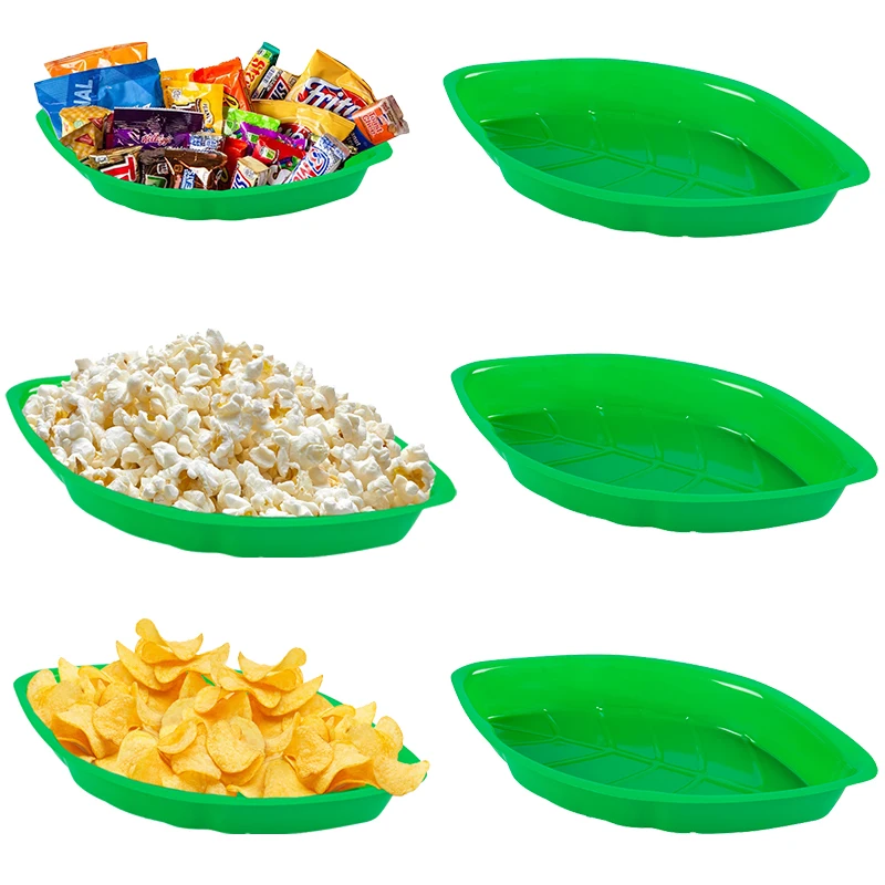 

6pcs Hawaii Green Leaf Shape Plate Chips Food Tray Hawaiian Tropical Aloha theme supplies Jungle Safari Birthday Party decor