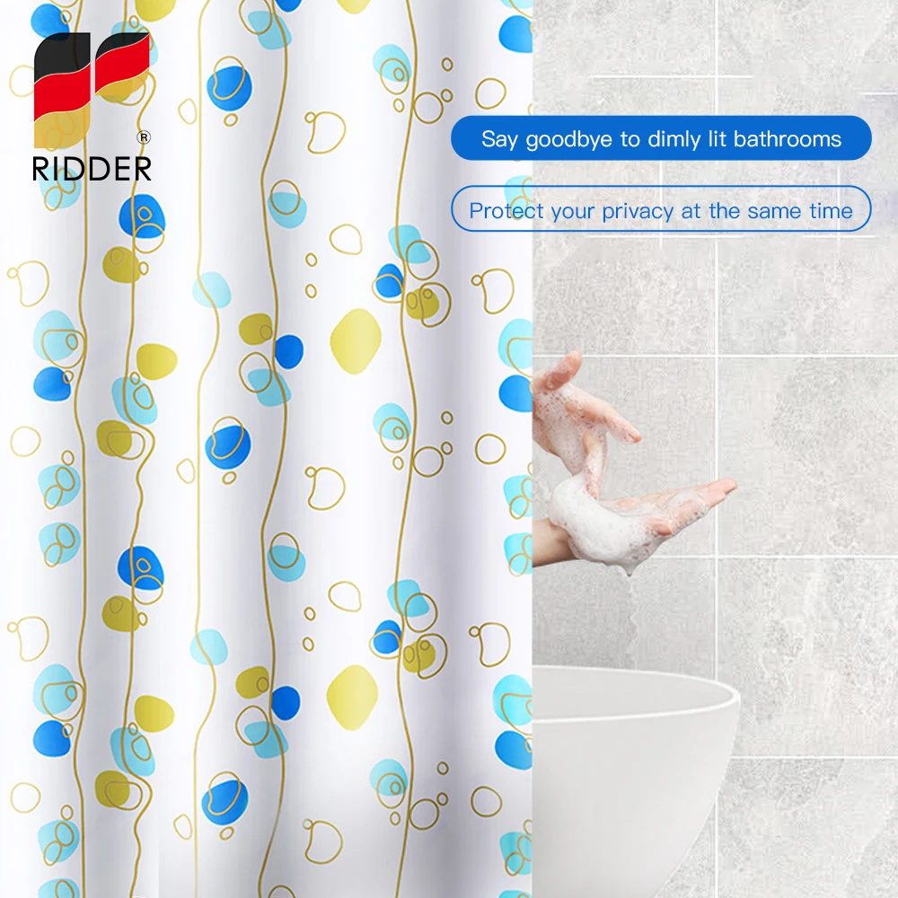 RIDDER Dream Water Resistent Polyester Shower Curtain with Rust Proof Grommets and Hooks with roller Machine Washable