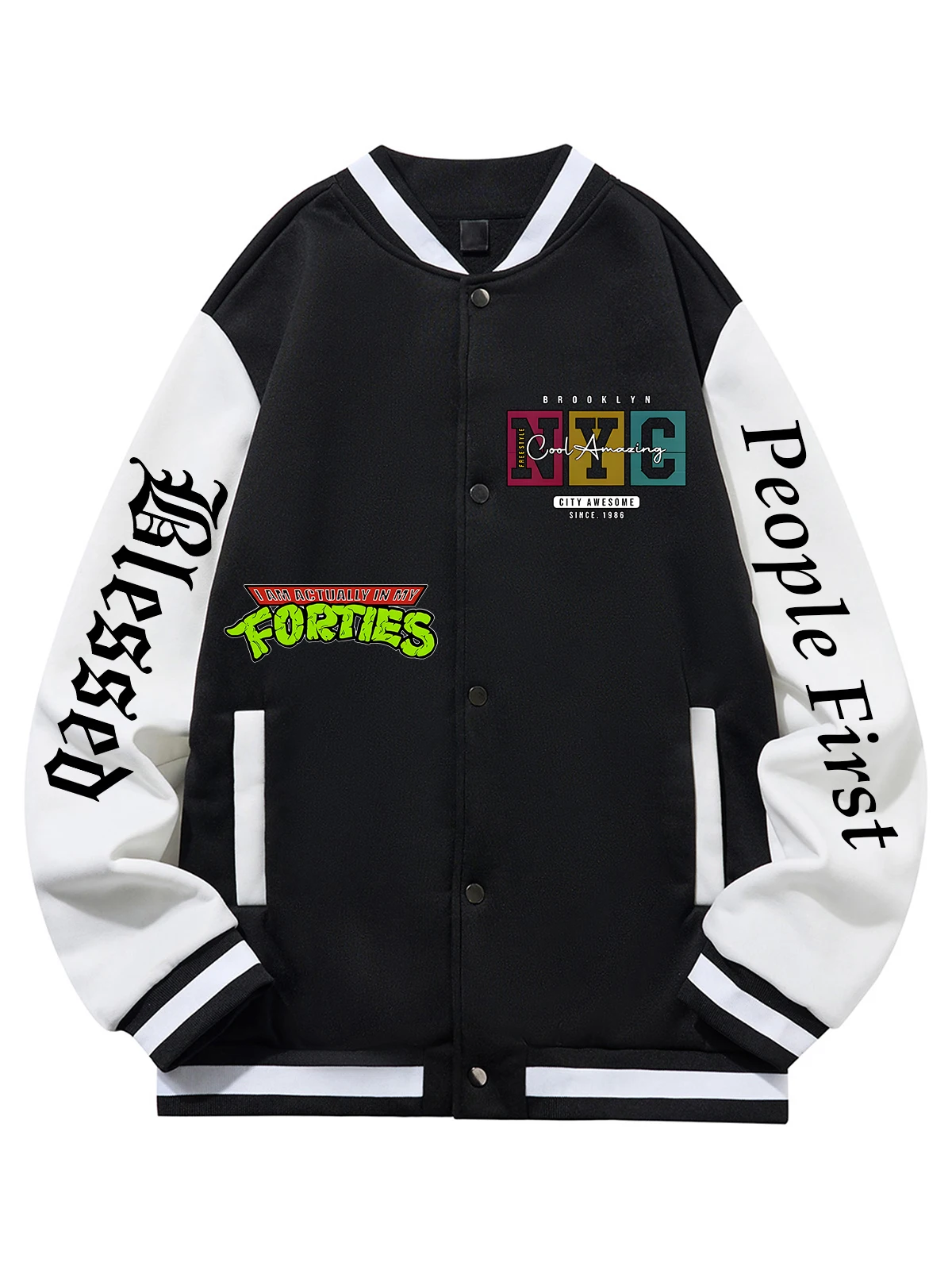 

Черная, синяя, зеленая куртка с двусторонним принтом, свободная бейсбольная куртка унисекс большого размера XS-XXL, уличное пальто, теплая флисовая мягкая куртка