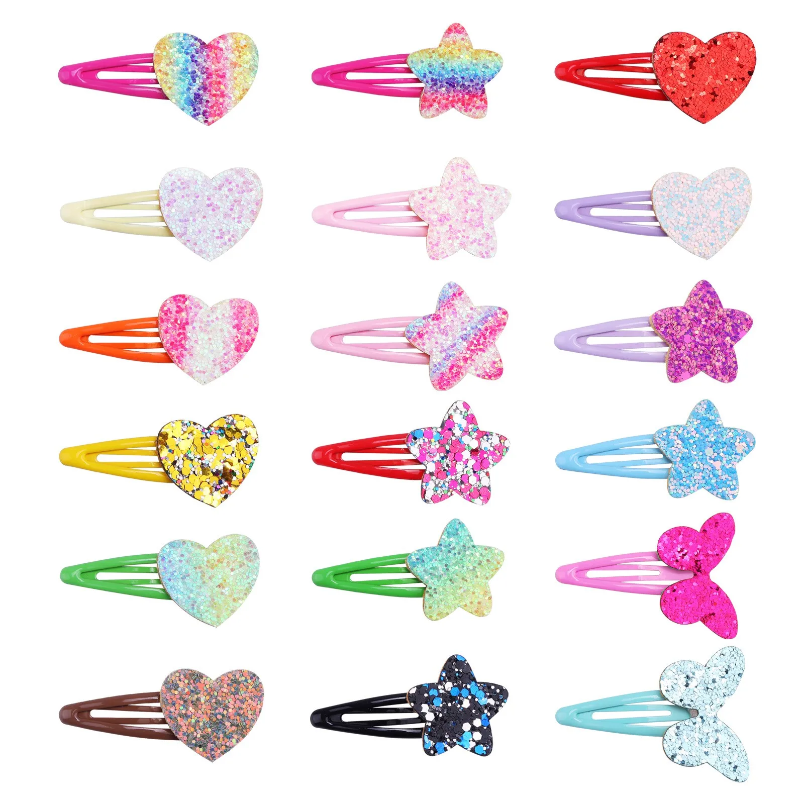 4/16/18pcs Sparkly Rainbow Star Hair Clips Girls Butterfly Hairpins Glitter Heart Shaped Hair Clips Children Kids Headwear