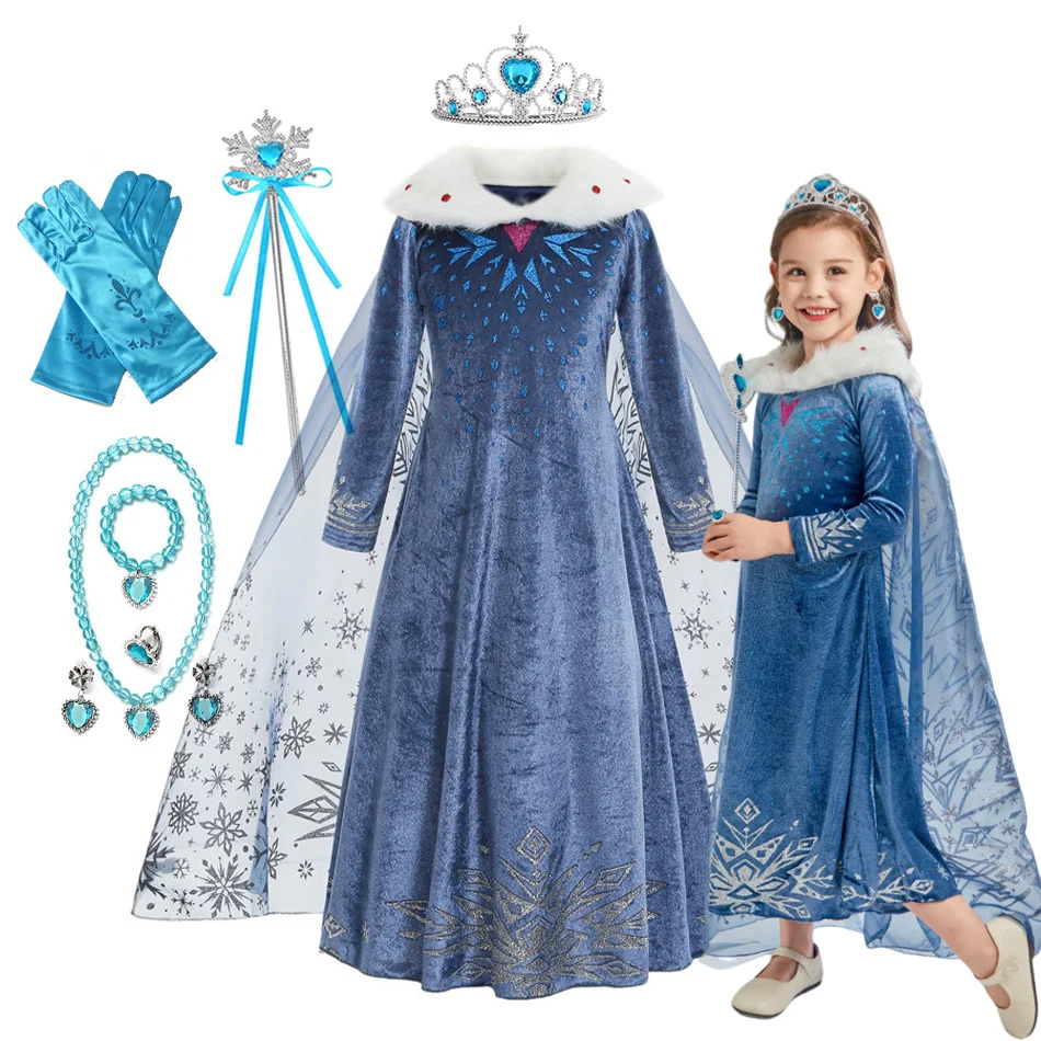 Girls Elsa Cosplay Princess Costume Frozen Role Play Dress Up Fancy Frocks Party Gown Sequin Mesh Vestidos Girls Birthday Dress