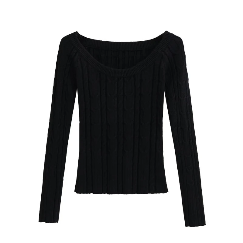 Wiosenny nowy sweter damski Fried Dough Twists z długim rękawem, wąski, solidny, hurtowo