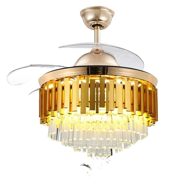 

Modern luxury 42-inch crystal fan light with remote control variable three-color hotel villa lighting