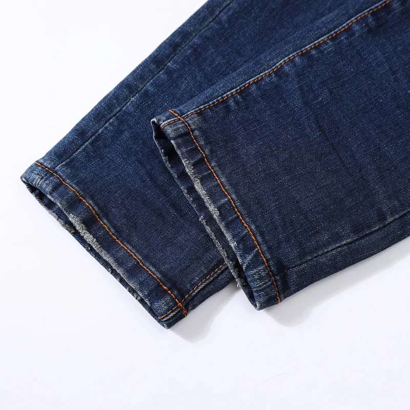 Street Designer Fashion Men Jeans Retro Dark Blue Stretch Slim Fit Patched Ripped Jeans Men Brand Hip Hop Y2K Denim Pants Hombre