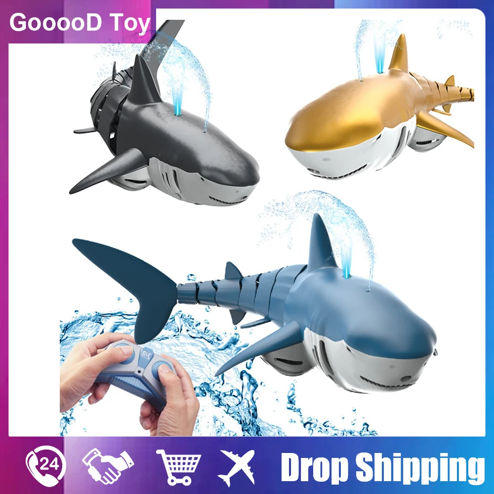 Upgrade Spray Water Rc Shark Toy 2.4G Simulation Remote Control Animals with lights Submarine Robots Fish Electric Toys for Boy