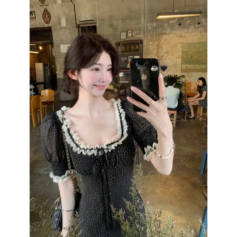 

Женское белое платье макси с цветочным принтом, короткими рукавами-фонариками, квадратным вырезом и бантом, элегантное платье в стиле бохо