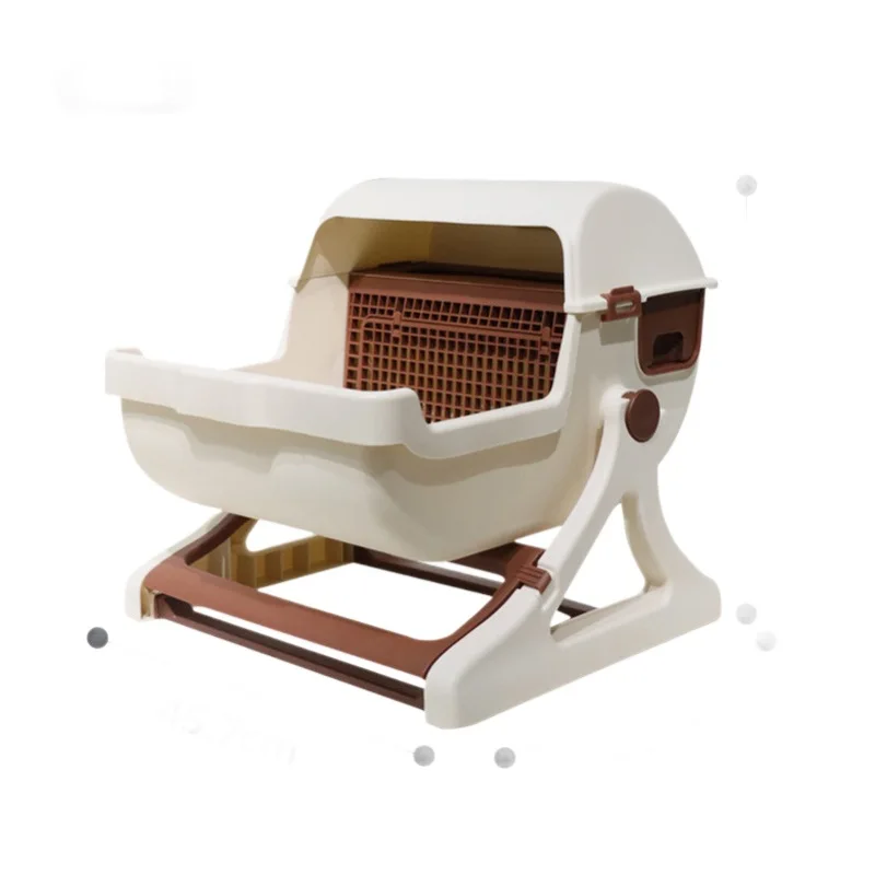 

Semi Automatic Litter Box Extra Large Foldable Portable Self Cleaning Thickened Toilet Villa Design Easy Use Pet Supplies