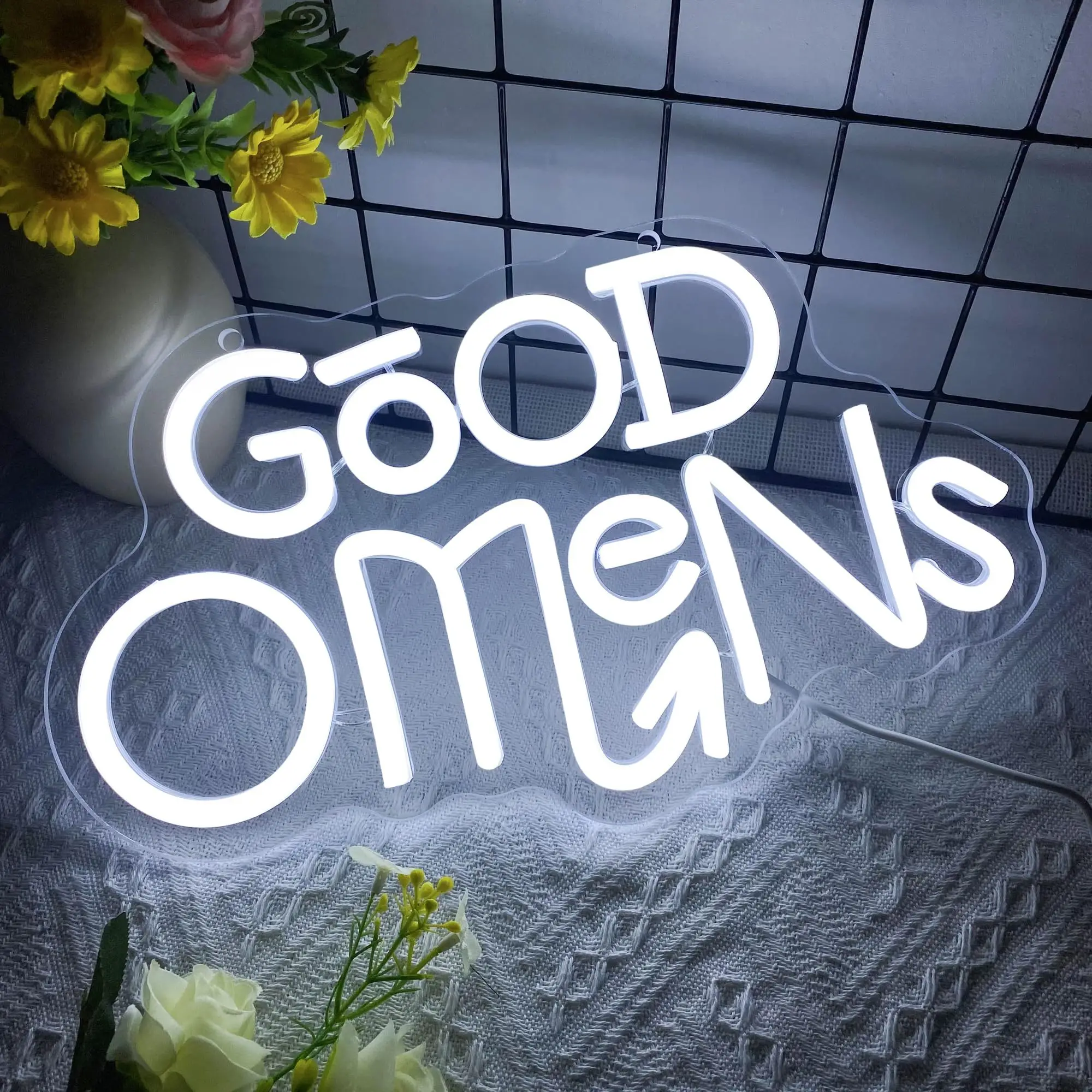 GOOD OMENS LED Neon - Transparent acrylic design, USB powered dimmable LED neon, suitable for study, cafe, party wall decoration