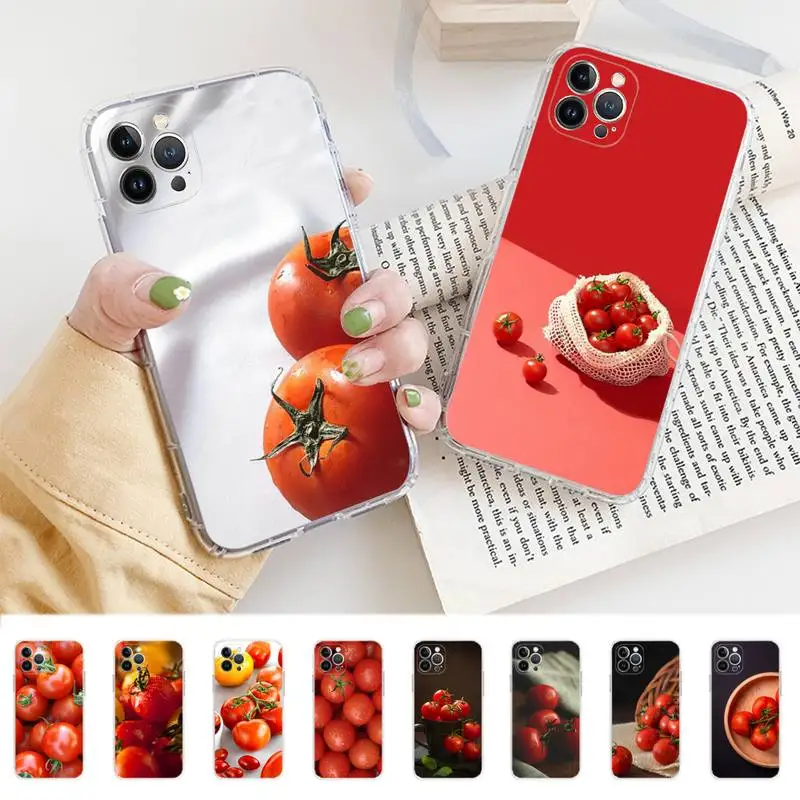 Funda de teléfono con diseño de tomate bonito de Japón y Corea para iPhone 11 12 13 14 Mini Pro Max XR X XS TPU transparente para 8 7 6 Plus SE 2020