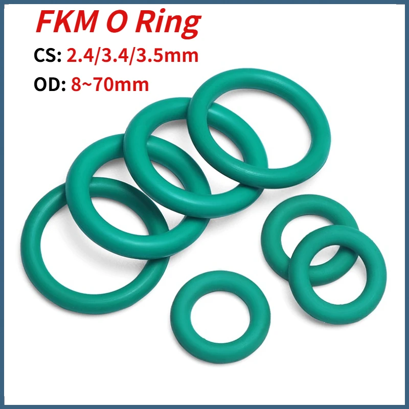 3~30pcs CS 2.4/3.1/3.5mm OD 8~70mm FKM Green Fluorine Rubber O Ring Sealing Gasket Oil Resistant Acid & Alkali Resistant