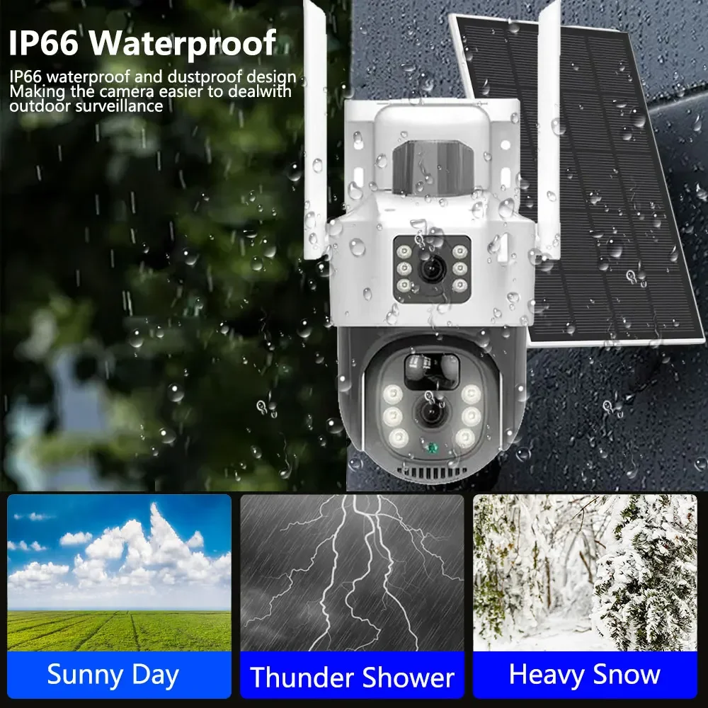 Solar 4K 8MP Camera WIFI Battery Dual Lens Dual Screen PTZ Monitor PIR Detect Security CCTV Waterproof IP Surveillance EseeCloud