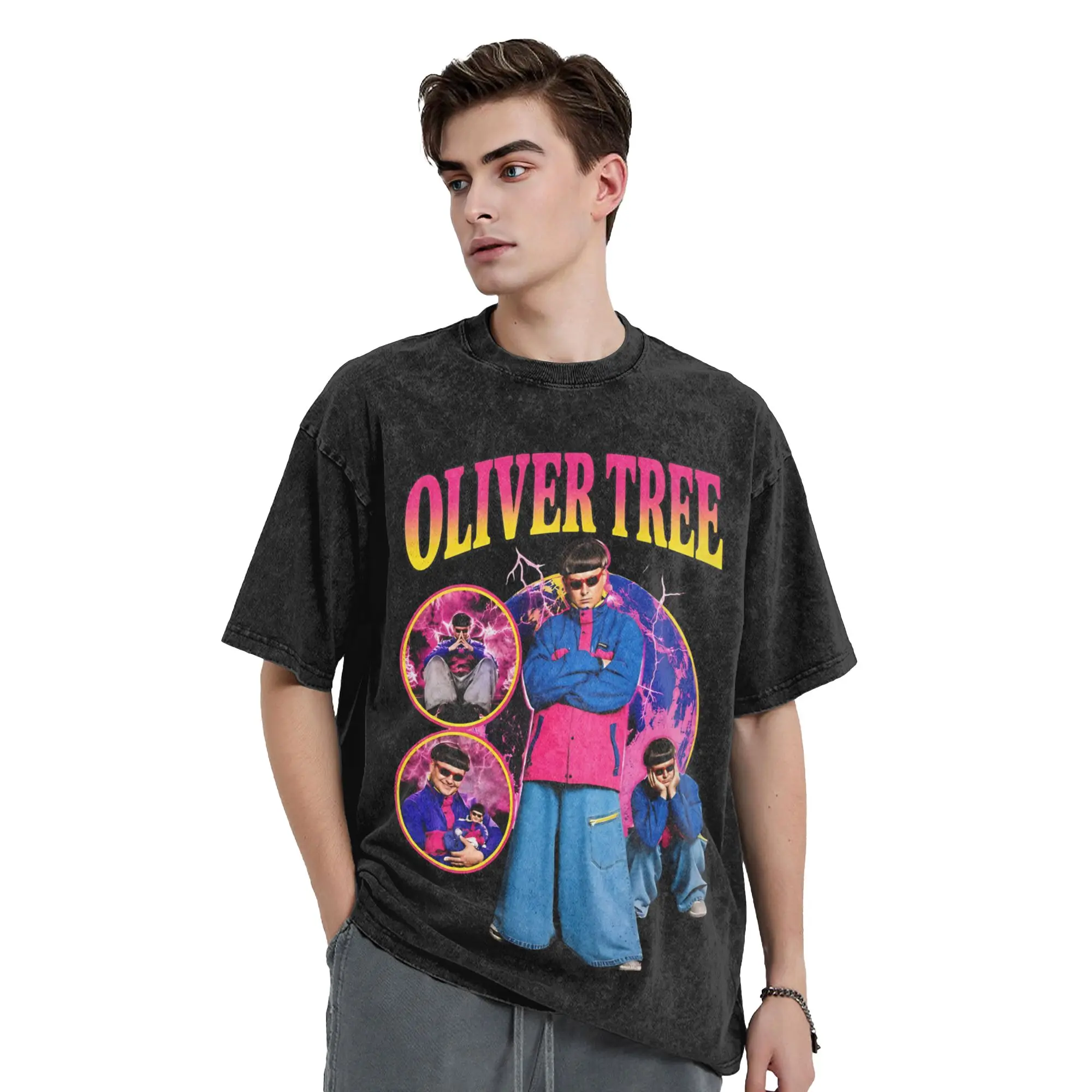 Olivers Trees Rest In Peace Memorial Vintage Washed T Shirts Cotton Fashion T-Shirt Round Collar  Tees Short Sleeve Clothes