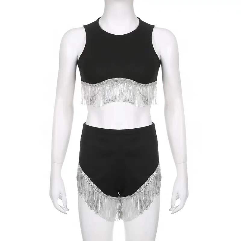 2025 New Pole Dance Costume Shiny Fringe Nightclub Dj Ds Gogo Dance Performance Outfit Tops Shorts Kpop Jazz Dance Clothing yk