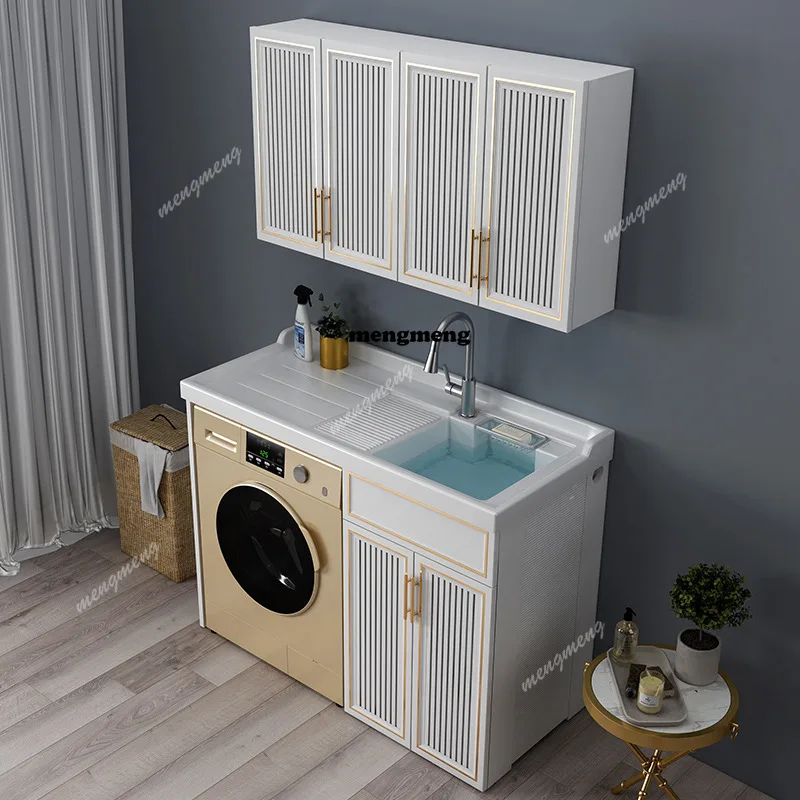 

High-end with Washboard Laundry Cabinet Balcony Space Aluminum Laundry Living Room Cabinets Laundry Basin Furniture Armoire